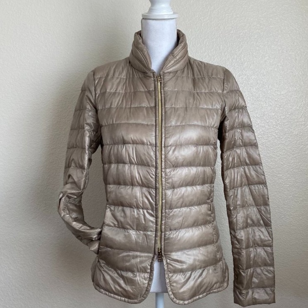 Herno down jacket tan beige brown puffer quilted Zipper collar Pockets